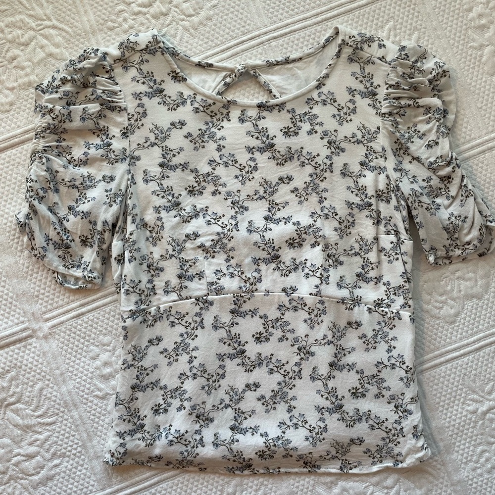 Abercrombie Blue Willow Toile Open Back Short Sleeve Top - Picture 2 of 12